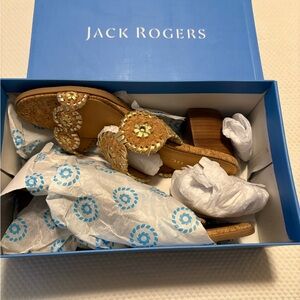 Jack Rogers Tan and Gold Woven Heels